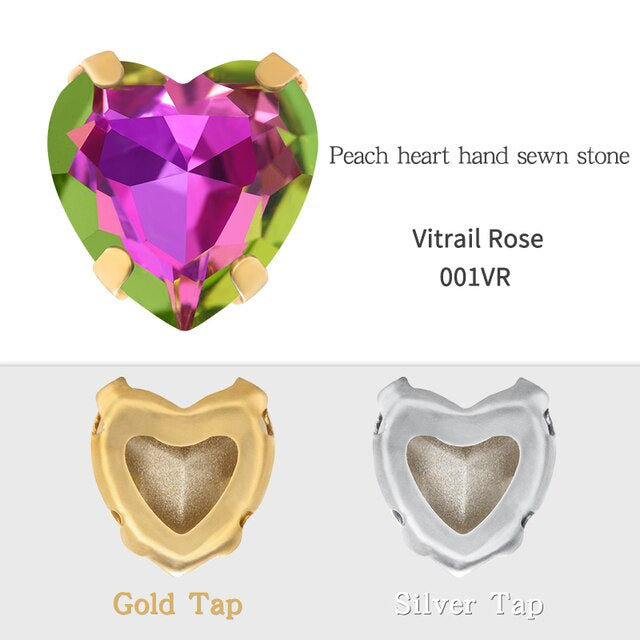 Heart Shape Glass Pointback K9 Crystal with Gold Bottom Sew on Rhinestone DIY Clothing Decoration