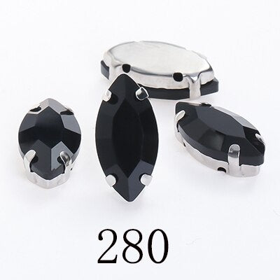 Yichuan  Horse Eye Navette Point Back Stones Metal Base Decorations For Clothes Sewn Rhinestones for Needlework Wedding Dress Crystal Jewelry for Crafts