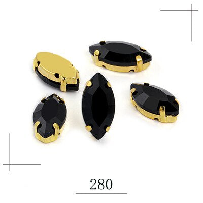 50pcs Leaf Shape Glass Rhinestones with Gold Bottom Horse Eye Claw Rhinestone Quadangle Glass Claw Hand Sewn Crystal Diy Clothing Shoes Bag Accessories 9*18mm