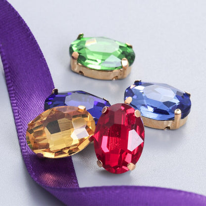 50pcs 6*8mm/8*10mm Oval Glass Rhinestones with Clawed Sewn Crystal Strass Diamond Clothes Rhinestones DIY