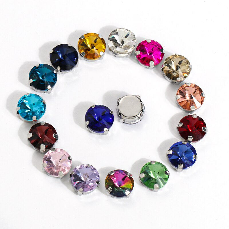 8/10/12/14/16/18mm Round Crystal with Silver Claw Glass Stone Sew on Rhinestone for Clothes Accessory