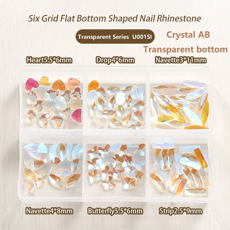 TonyBead 6Grid Blingbox Rhinestones On Nails Stone Set All Shaped Hybrid Manicure Jewelry Nail Glitter Kawaii Charm DIY Japanese Nail Art，kuku