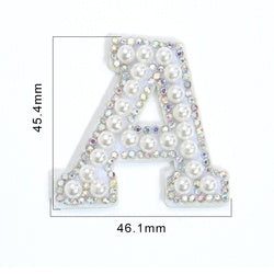 TonyBead 26 English Alphabet A-Z Pearl Letter Patches Rhinestone Patch Sewing On Patches Stripe Badge DIY Name