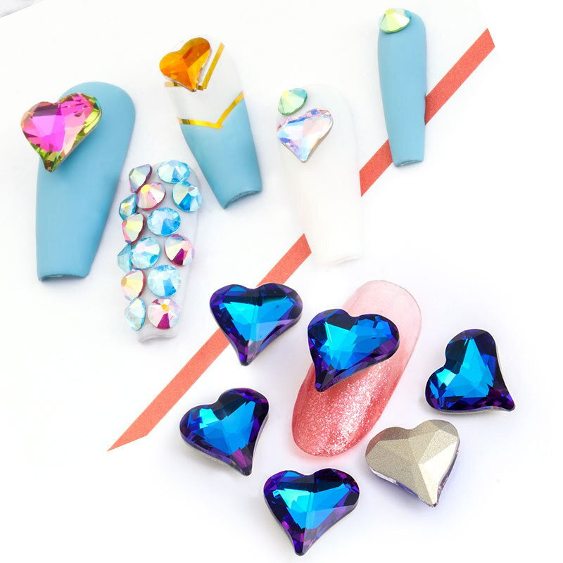 10pcs Rhinestones Nails Accessories Hearts Glass Parts Supplies Luxury Nail sticker Zircon Wholesale Crystals Glitters Jewelry