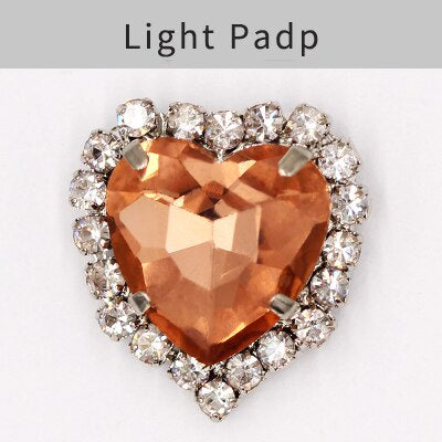 TonyBead kuku logam yang digunakan pada pakaian,heart Shape Glass Rhinestones With Claw Sew On Crystal Stone Metal Base Buckle For Clothes Strass Diamond Sewn Rhinestones