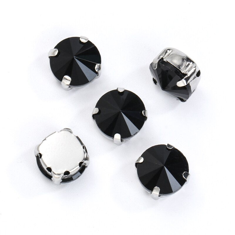 8/10/12/14/16/18mm Round Crystal with Silver Claw Glass Stone Sew on Rhinestone for Clothes Accessory