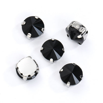 8/10/12/14/16/18mm Round Crystal with Silver Claw Glass Stone Sew on Rhinestone for Clothes Accessory
