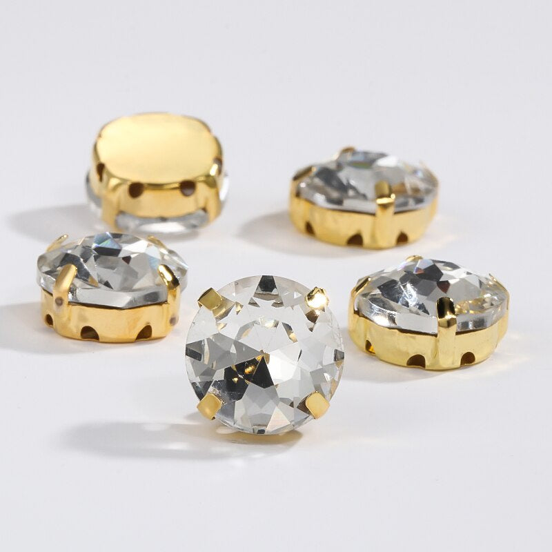 8/10mm 50pcs Round Rhinestones With Golden Claw for Dress Sew On Crystal Stone for Crafts Rhinestones Embellishments