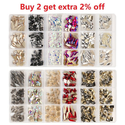 TonyBead 6Grid Blingbox Rhinestones On Nails Stone Set All Shaped Hybrid Manicure Jewelry Nail Glitter Kawaii Charm DIY Japanese Nail Art，kuku