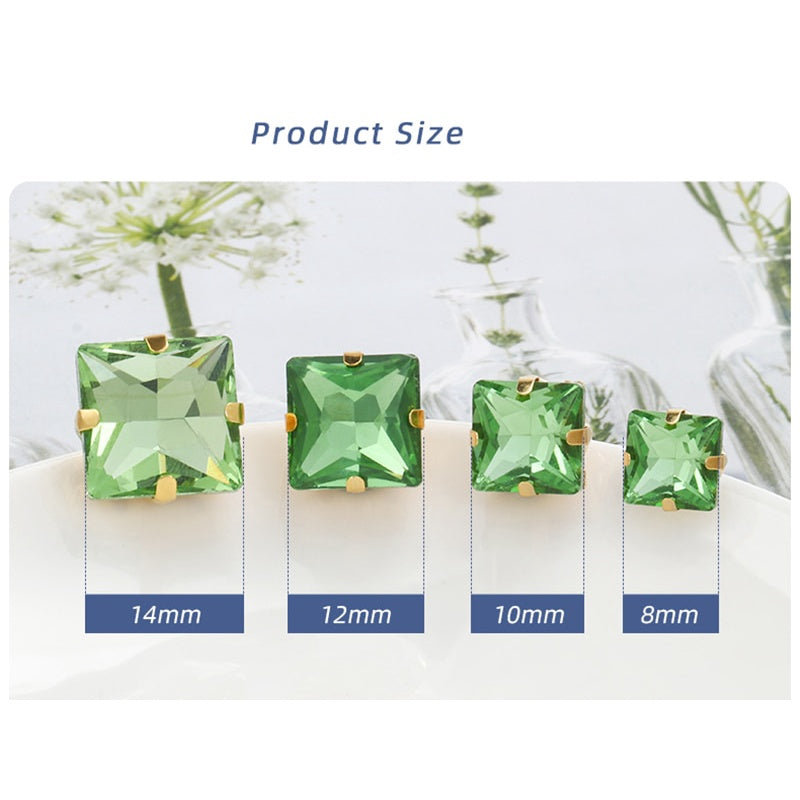 8/10mm 50PCS Square Shape Glass Rhinestones with Golden Claw Sew on Crystal Stone for Clothes Decoration Dress