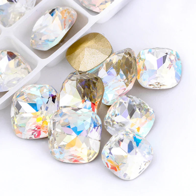 tony bead Square Shape Rhinestones Glue On Nails K9 Glass Multicoloured Shimmer Piontback Strass Crystal Decoration Accessories