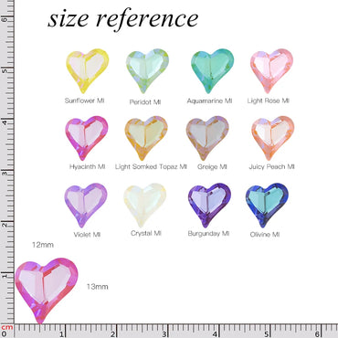 12x13mm Heart Shape Rhinestones Mocha Pointback Strass Crystals Colorful  Glue On Nails Decoration Stones Clothes Accessories