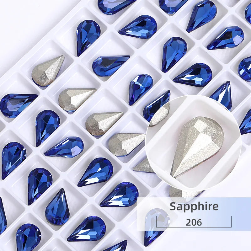 8x13mm Nail Art Rhinestones Glitter AB Color Crystal Stone Drop Shape Pointback Nail Gems Strass cristal pedras e cristais