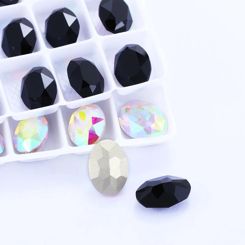 tony bead Black & White Oval Piontback Loose Rhinestones Sparkling  K9 Glass Strass Crystal Glue on Clothing Jewelry Accessories