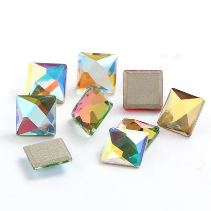 8mm Square Nail Art Rhinestones Flatback Crystal Rhinestones Colorful Crystal Strass Glue on Nails Shiny Crystals