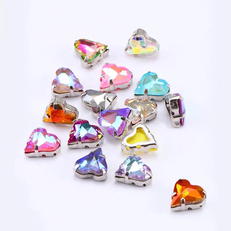 Heart Shape Claws 12x13mm Flatback Sew On Stones Crystal Container High Quality Thicken Copper Rhinestone Claws