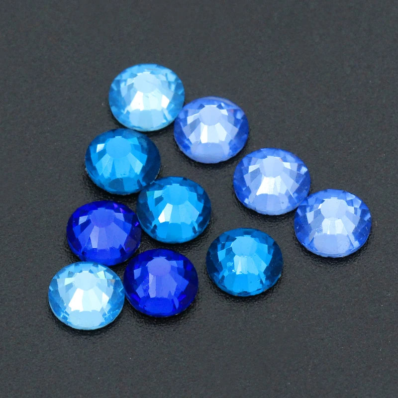 Blue Rhinestones ss3 ss4 ss5 ss6 ss8 ss10 ss12 ss16 ss20 ss30 Crystal Nails Glue on Nails Rhinestones Hot Fix Decorations