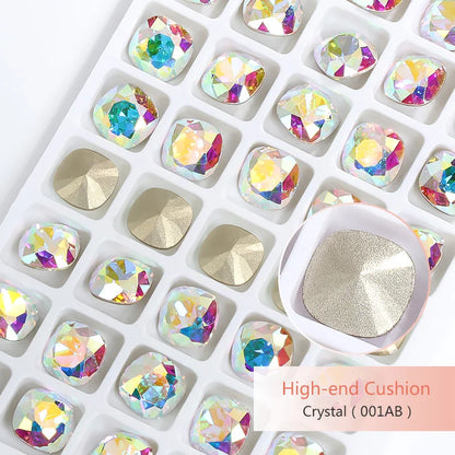 10Pcs Cushion Shaped K9 Glass Crystals for Crafts Sew On Rhinestones Crystal Stone Glue On Pointback Rhinestones for Needlework