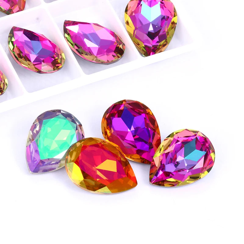 Colorful Sparkly Violet Blue Tear Drop K9 Glass Loose Rhinestones Piontback Strass Crystal Glue on Clothes Jewelry Accessories