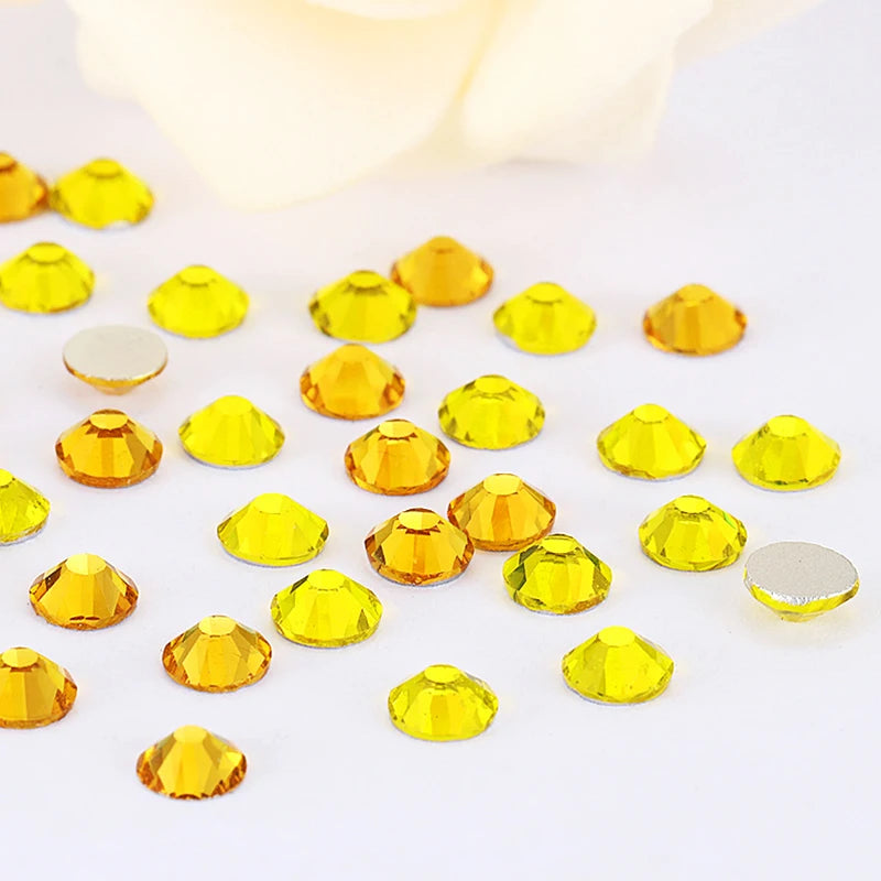 Yellow Color Rivoli Rhinestones ss3 - ss30 Glass Strass Round Shape Flatback Non Hotfix Rhinestones Glue On Nails Accessories