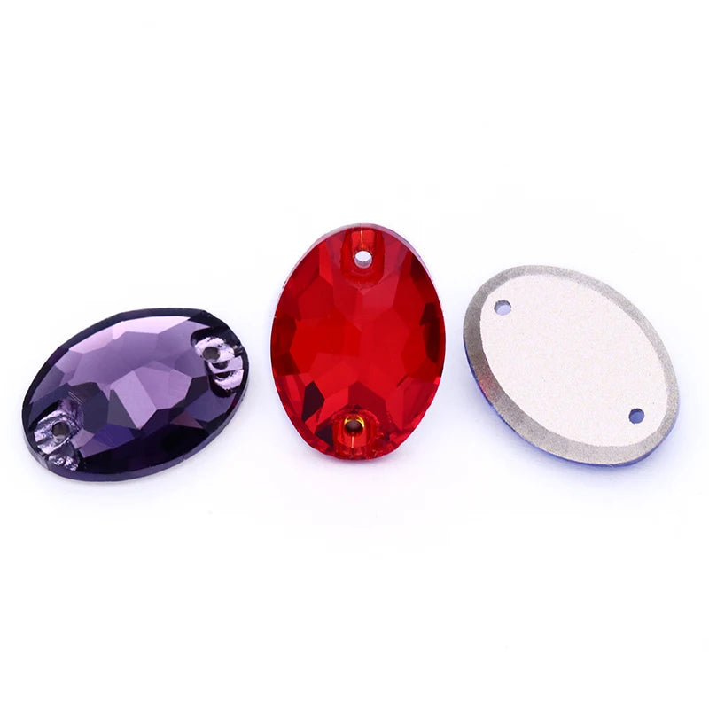 Oval Shape K9 Glass Sew on Rhinestones Fashionable Glass Strass Crystal Flat Back Buttons Sew on Clothing Crafts Handicrafts