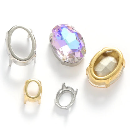 Oval Empty Rhinestone Claws Hollow Out Sew On Stones Silver Golden Color Rhinestone Base Sewing Crafts Accessories