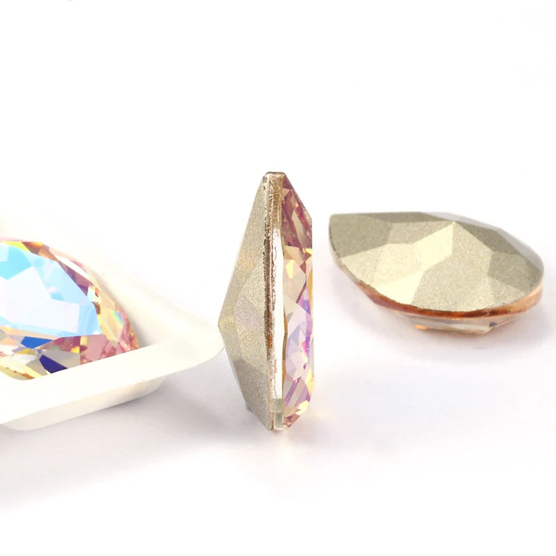 Glittery Colorful Tear Drop  K9 Glass Rhinestones Glass Crystal Pointback Rhinestones Glue on Garment Crafts Jewelry Accessories