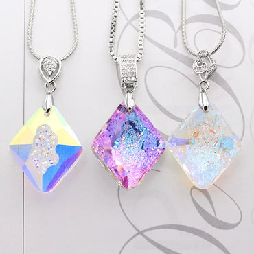 Beautiful Colorful Rhombus Shape K9 Glass Crystal Rhinestone necklace pedent Applique for Craft  Beads DIY Jewelry Decoration