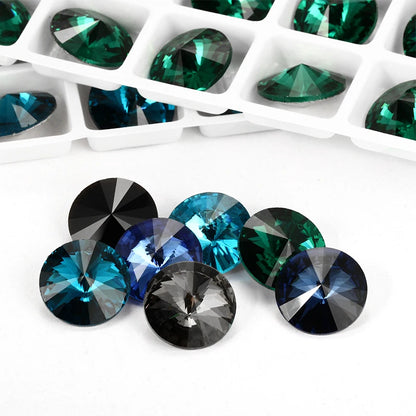 Rivoli Pointback Loose Rhinestones Blue Jet Emerald Shiny Glass Strass Crystal Applique Glue on Clothes Bags Jewelry Accessories