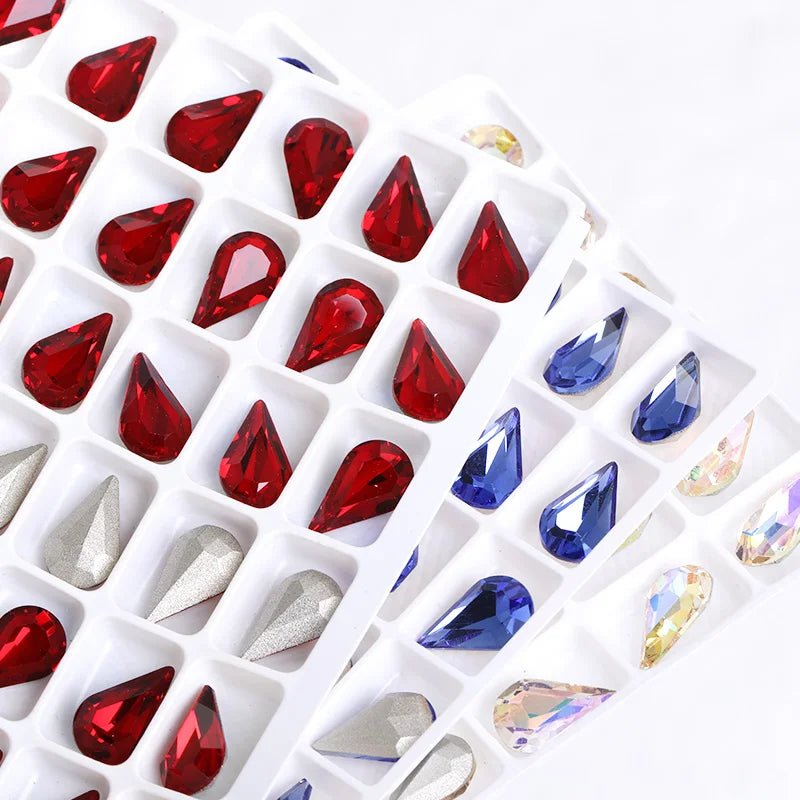 8x13mm Nail Art Rhinestones Glitter AB Color Crystal Stone Drop Shape Pointback Nail Gems Strass cristal pedras e cristais