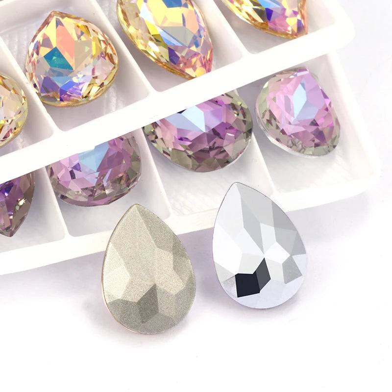 Glittery Colorful Tear Drop  K9 Glass Rhinestones Glass Crystal Pointback Rhinestones Glue on Garment Crafts Jewelry Accessories