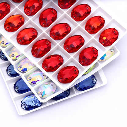 Oval Shape K9 Glass Sew on Rhinestones Fashionable Glass Strass Crystal Flat Back Buttons Sew on Clothing Crafts Handicrafts