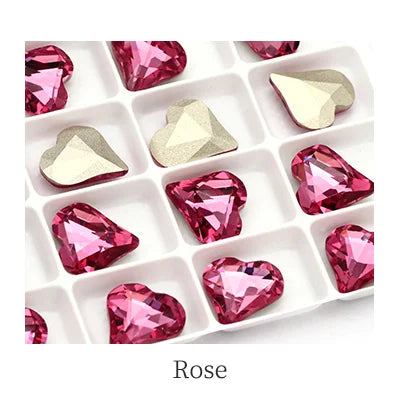 12x13mm Heart Shape Glass Pointback Rhinestones Crystal Glue-on Rhinestones Clothes Decoration Strass Stones DIY Accessories