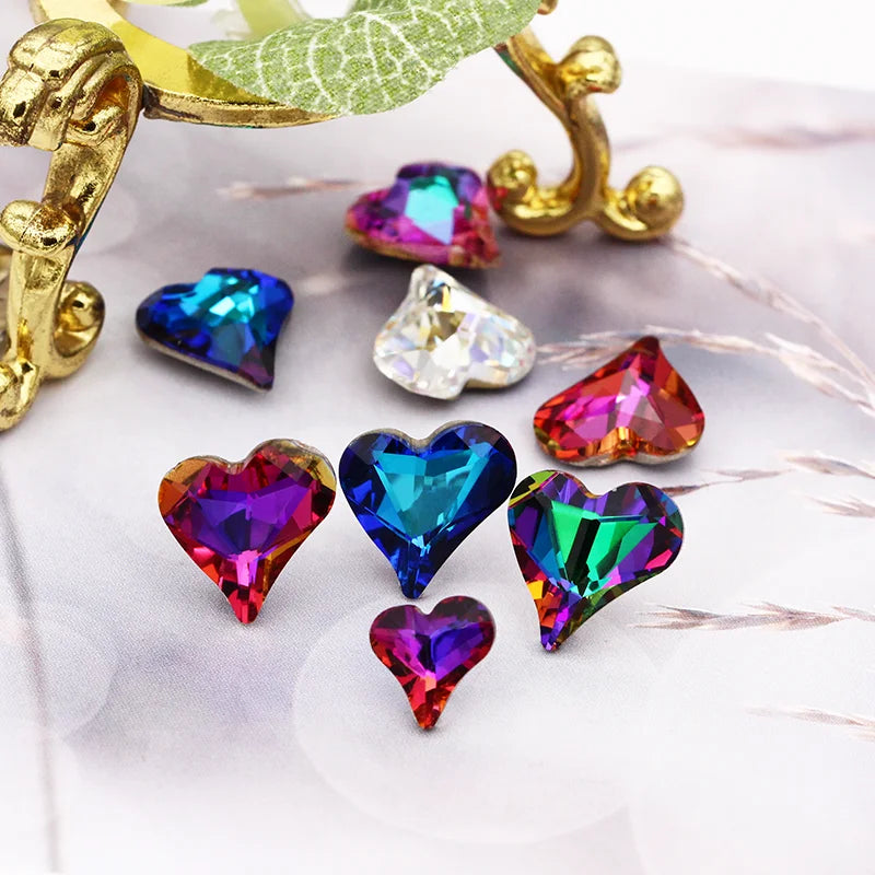 12x13mm Heart Shape Glass Pointback Rhinestones Crystal Glue-on Rhinestones Clothes Decoration Strass Stones DIY Accessories