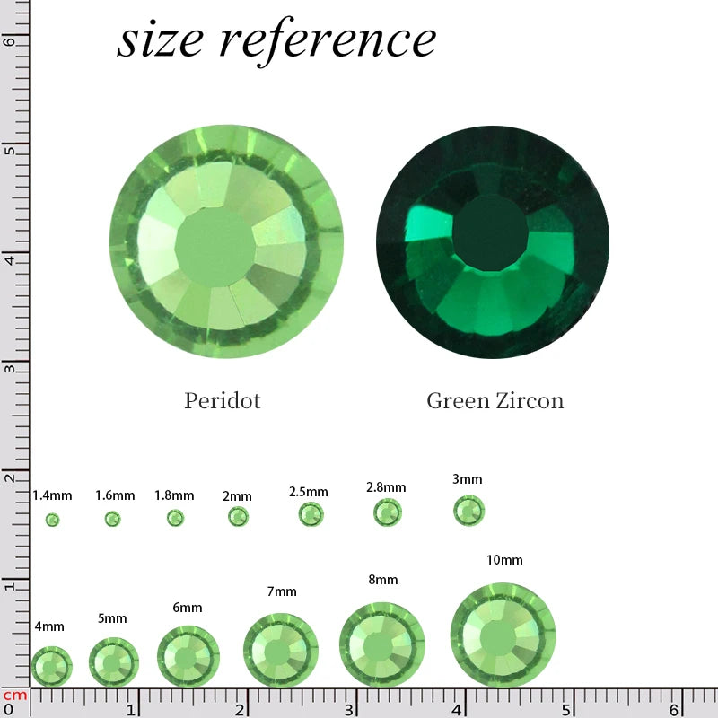 Green Color SS3 - SS30 Hotfix Rhinestones Glue On Clothes Glass Strass Round Shape Small Size Hot Fix Rhinestones