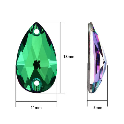 Sphinx Green K9 Glass Strass Crystal Sew on Rhinestones for Clothing Crafts Tear Drop Stones Flat Back Buttons Sew on Bags Dress