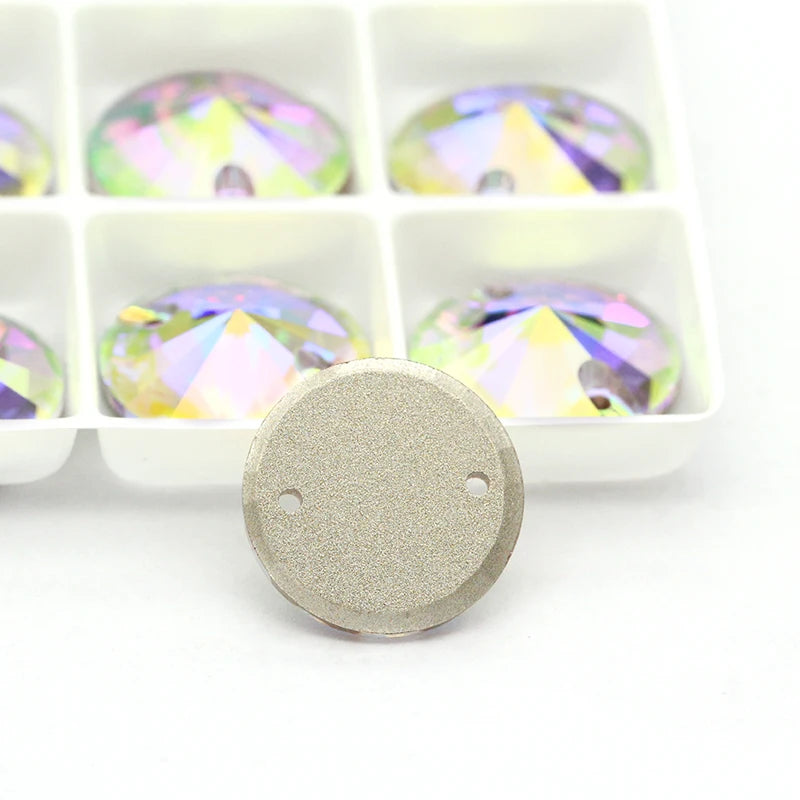 All Sizes Delicate Crystal Glass Buttons Round Sew on Rhinestones Flat Back Crystal Buttons Sew on Clothing Decoration