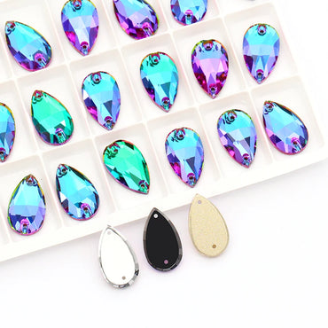 Glowing Multicolored K9 Glass Sew on Stones Tear Drop Strass Crystal Rhinestones Flat Back Buttons Sew on Clothing Crafts Bags