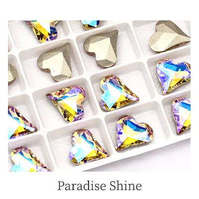 Iridescent Heart Shaped Jewelry Decoration Pointback Loose Rhinestones for Nails K9 Glass Strass Crystal Glue on Clothing Crafts