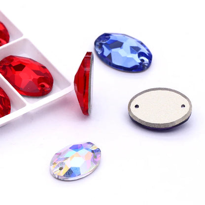 Oval Shape K9 Glass Sew on Rhinestones Fashionable Glass Strass Crystal Flat Back Buttons Sew on Clothing Crafts Handicrafts