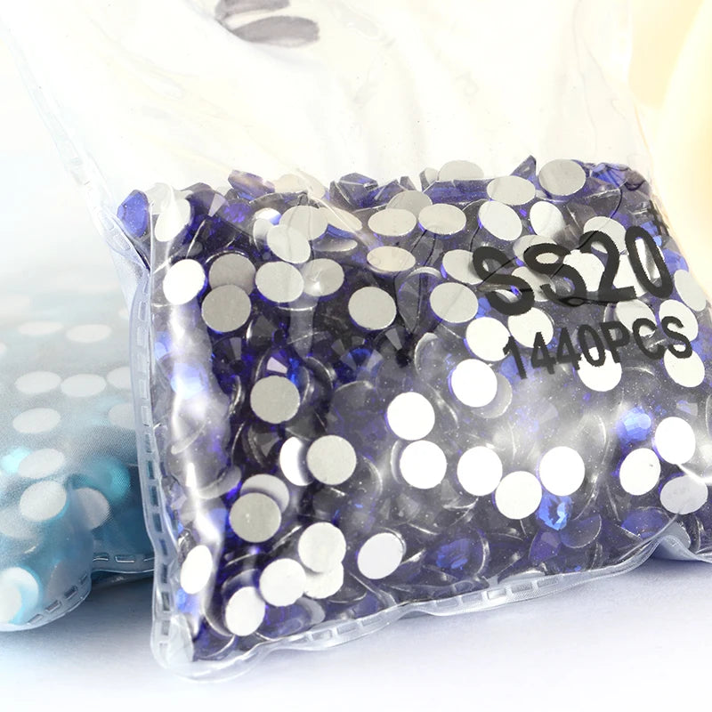 Blue Rhinestones 3D Nail Art Rhinestones ss3 ss4 ss5 ss6 ss8 ss10 ss12 ss16 ss20 ss30 ss34 Crystal Nails Non Hot Fix Decorations