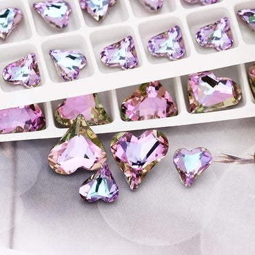 Iridescent Heart Shaped Jewelry Decoration Pointback Loose Rhinestones for Nails K9 Glass Strass Crystal Glue on Clothing Crafts