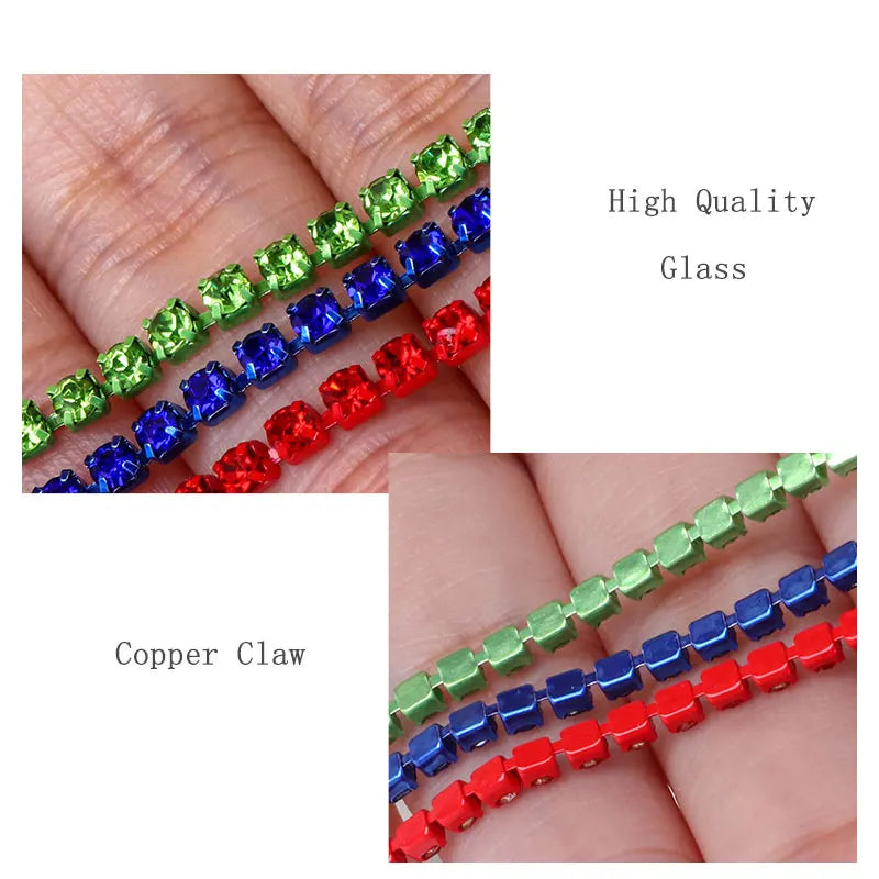 1/10Yard Flatback Rhinestone Chain Glitter Crystal Sew On Glue On Rhinestones for Clothes DIY Garment Accessories Trim Cup Chain