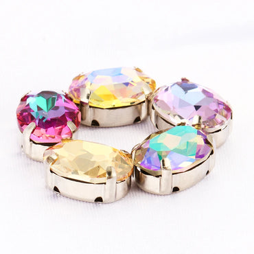 13x18mm Gleamy Colorful  Oval Sew on Stones Strass Crystal Rhinestones With Flat Back Copper Claws Sew on Clothing Crafts Bags