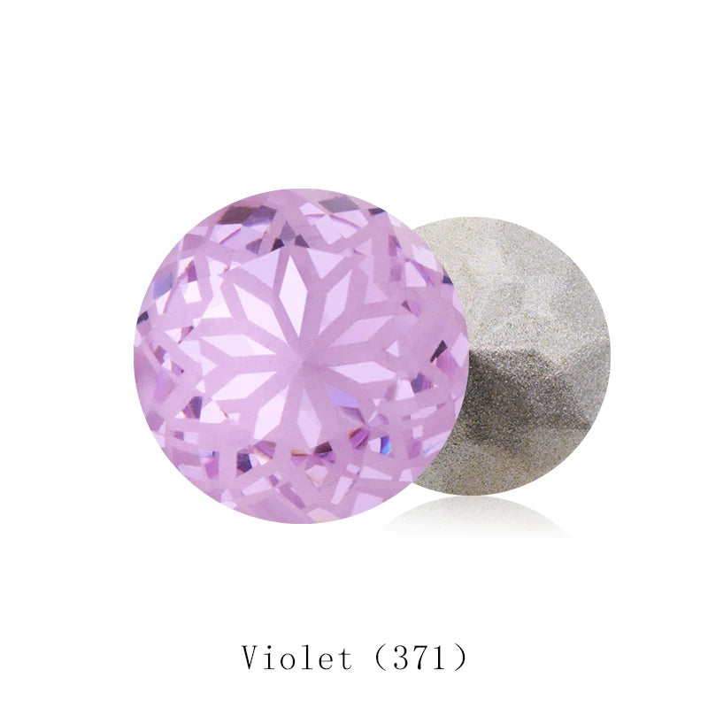 New Arrival 14mm Round Rhinestones Pointback Glass Rivoli Crystal Strass Flower Printing Inside Shiny Glue On Stones