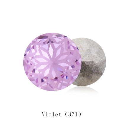 New Arrival 14mm Round Rhinestones Pointback Glass Rivoli Crystal Strass Flower Printing Inside Shiny Glue On Stones