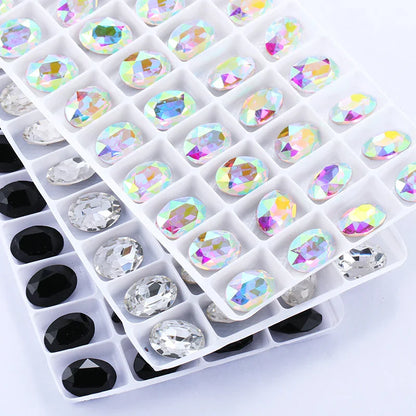 tony bead Black & White Oval Piontback Loose Rhinestones Sparkling  K9 Glass Strass Crystal Glue on Clothing Jewelry Accessories