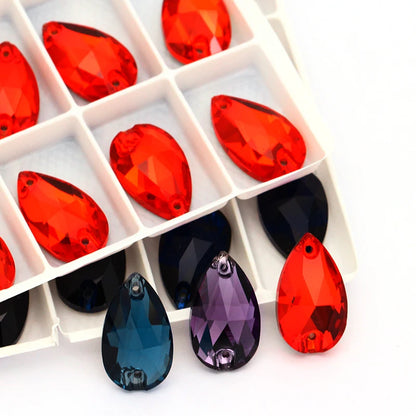 Dark Color Fancy K9 Glass Sew on Stones Light Siam Tear Drop Strass Crystal Rhinestones Flat Back Buttons Sew on Clothing Crafts