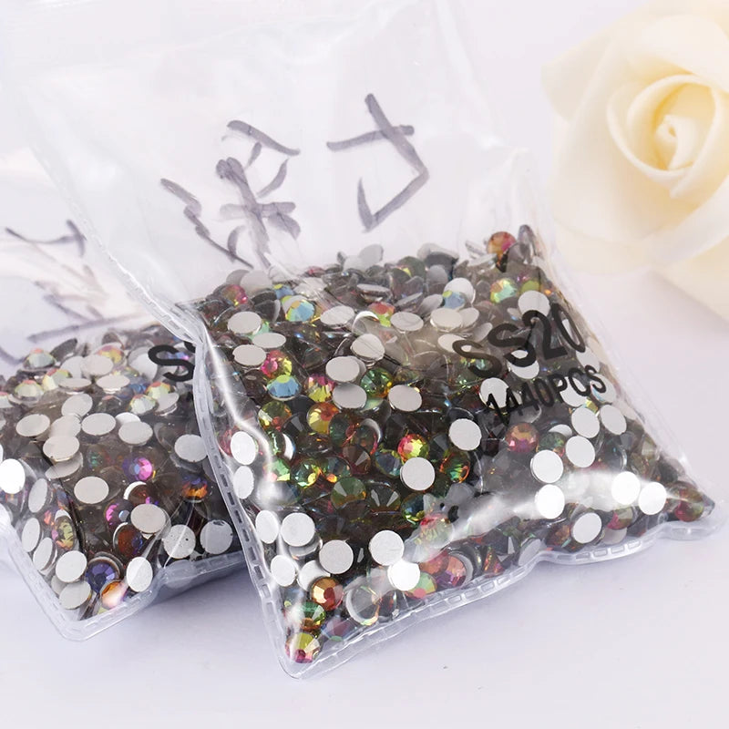 Non Hotfix Rhinestones Glue On Nails Crystal Stones SS3 - SS30 Colorful Fancy Stones Flatback Glass Strass Rhinestones