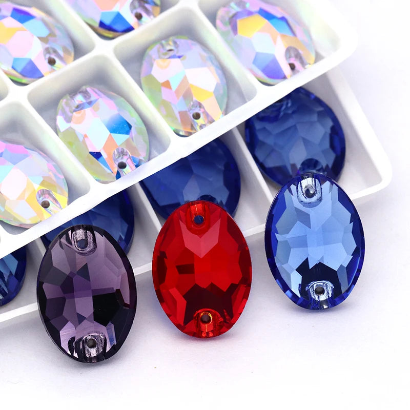 Oval Shape K9 Glass Sew on Rhinestones Fashionable Glass Strass Crystal Flat Back Buttons Sew on Clothing Crafts Handicrafts